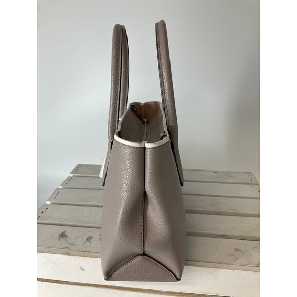 KATE SPADE GRAY PEBBLED LEAHTER WHTIE TRIM SMALL HANDBAG - Picture 6 of 16